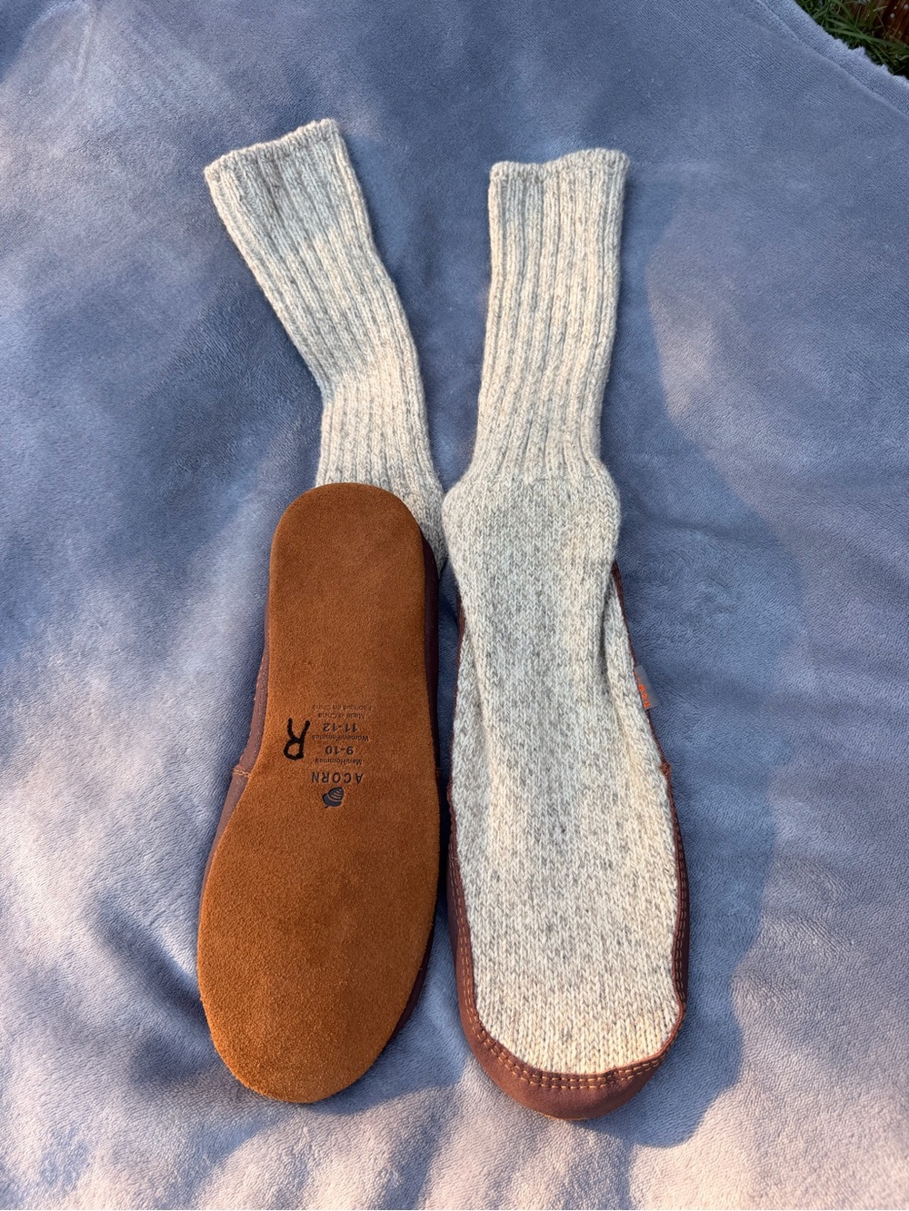 Acorn Slipper Socks Suede Leather Sole
Wool Beige Size W 11-12. M 9-10